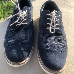Men's Nunn Bush Navy Suede & Knit Oxford Dress Shoe
